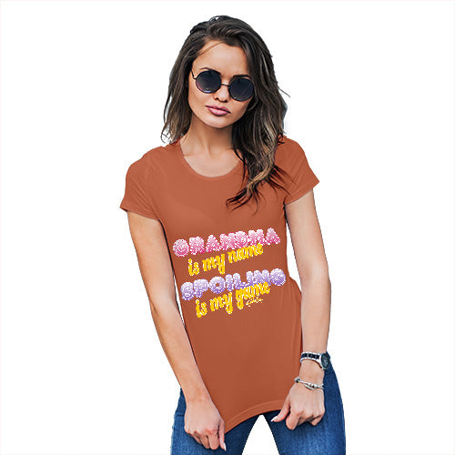 Funny Sarcasm T Shirt Grandma Spoiling Is My Game Women's T-Shirt Medium Orange