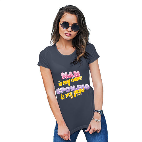 Funny Tee Shirts For Women Nan Spoiling Is My Game Women's T-Shirt Large Navy