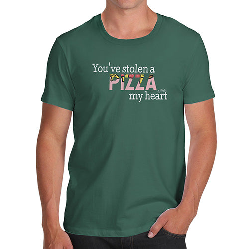 Novelty T Shirt Christmas You've Stolen A Pizza My Heart Men's T-Shirt Large Bottle Green