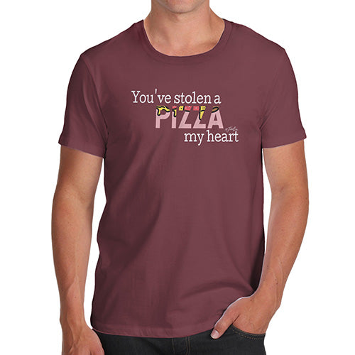 Novelty T Shirt Christmas You've Stolen A Pizza My Heart Men's T-Shirt Small Burgundy