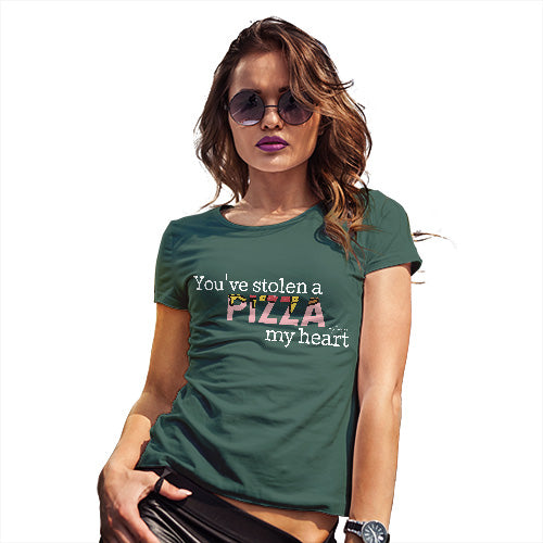 Funny Tshirts For Women You've Stolen A Pizza My Heart Women's T-Shirt Large Bottle Green