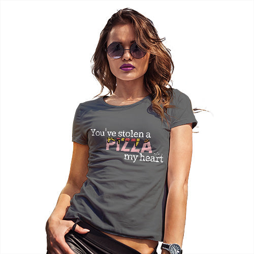 Novelty T Shirt Christmas You've Stolen A Pizza My Heart Women's T-Shirt X-Large Dark Grey