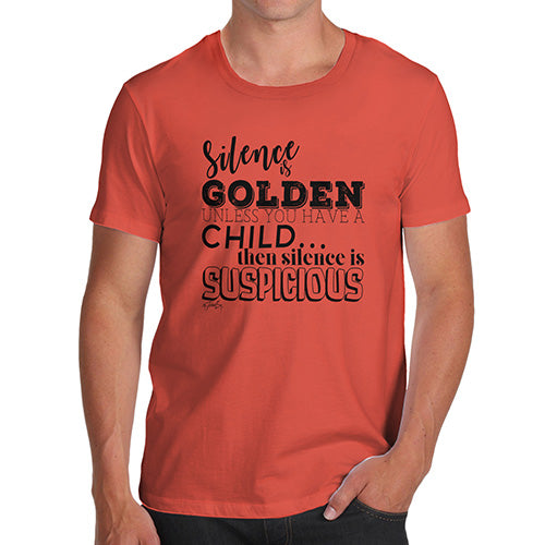 Funny T-Shirts For Men Silence Is Golden Men's T-Shirt Small Orange