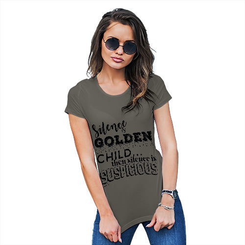 T-Shirt Funny Geek Nerd Hilarious Joke Silence Is Golden Women's T-Shirt Large Khaki