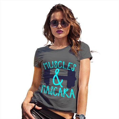 Funny T Shirts For Women Muscles And Mascara Women's T-Shirt Large Dark Grey