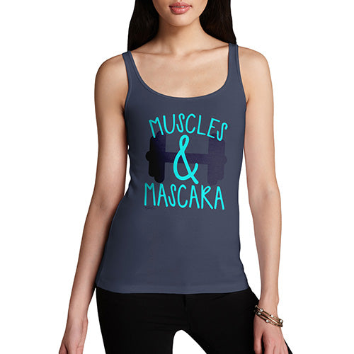 Women Funny Sarcasm Tank Top Muscles And Mascara Women's Tank Top Large Navy