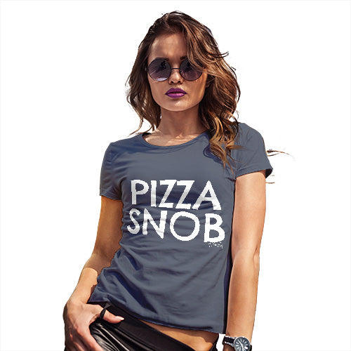 Womens Humor Novelty Graphic Funny T Shirt Pizza Snob Women's T-Shirt X-Large Navy