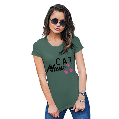 Funny T Shirts For Mom Cat Mum Paws Women's T-Shirt X-Large Bottle Green
