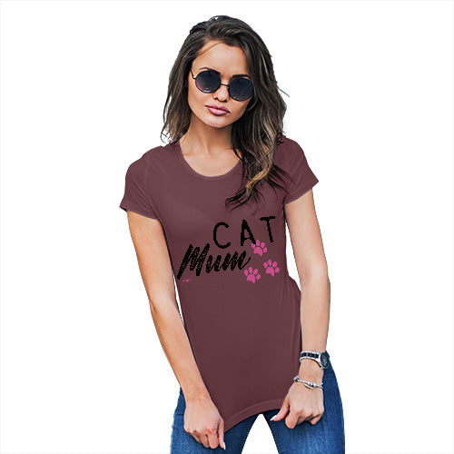 Funny T Shirts For Women Cat Mum Paws Women's T-Shirt Medium Burgundy