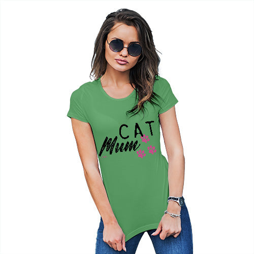 Funny T Shirts For Mom Cat Mum Paws Women's T-Shirt Medium Green