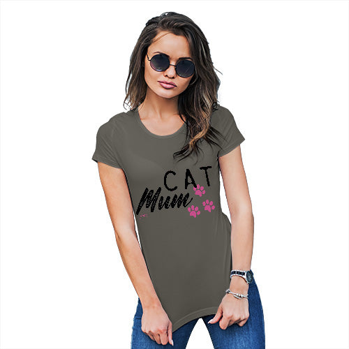 Funny Sarcasm T Shirt Cat Mum Paws Women's T-Shirt Medium Khaki