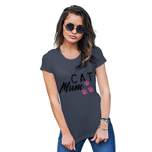 T-Shirt Funny Geek Nerd Hilarious Joke Cat Mum Paws Women's T-Shirt X-Large Navy
