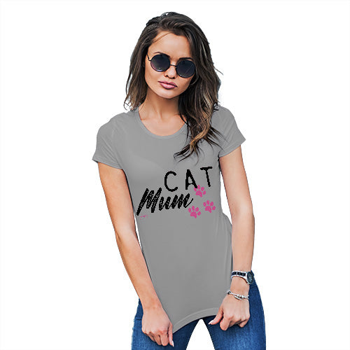 Funny T Shirts For Mom Cat Mum Paws Women's T-Shirt Medium Light Grey
