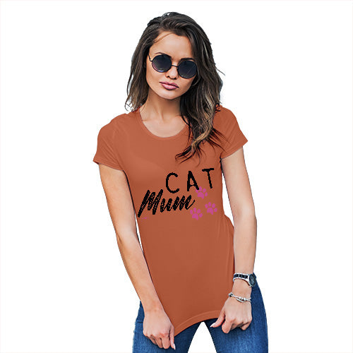 Funny T Shirts For Mom Cat Mum Paws Women's T-Shirt Medium Orange