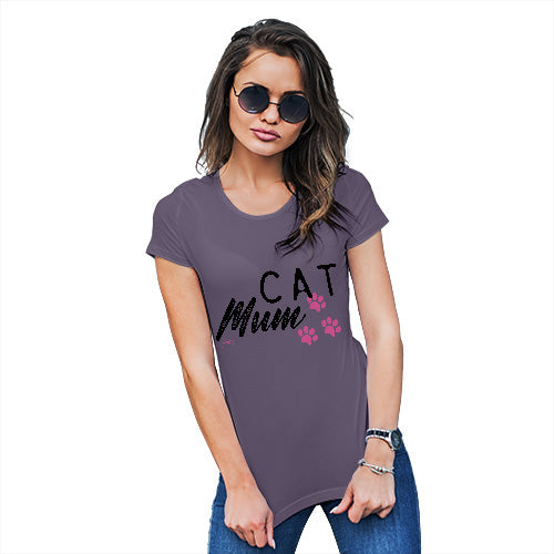 Funny Shirts For Women Cat Mum Paws Women's T-Shirt Large Plum