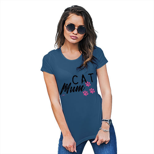Novelty T Shirt Cat Mum Paws Women's T-Shirt Medium Royal Blue