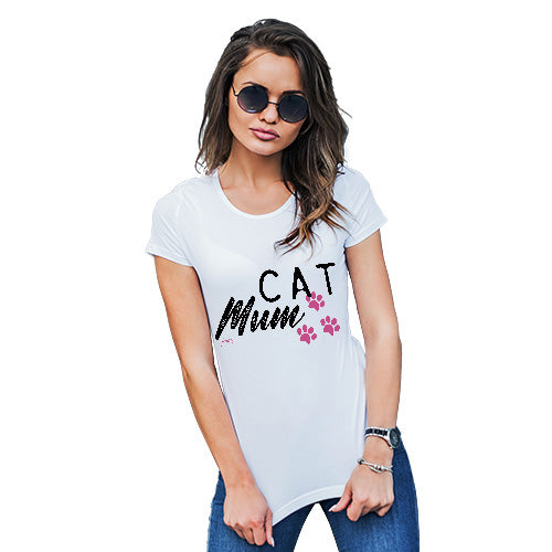 Funny Tshirts Cat Mum Paws Women's T-Shirt Small White