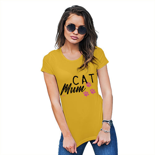 Funny T-Shirts For Women Sarcasm Cat Mum Paws Women's T-Shirt Medium Yellow