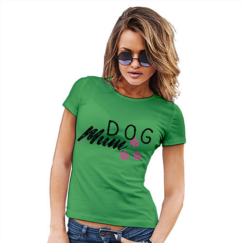 Novelty T Shirt Christmas Dog Mum Paws Women's T-Shirt Small Green