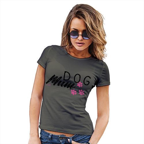 Funny T Shirts Dog Mum Paws Women's T-Shirt Large Khaki