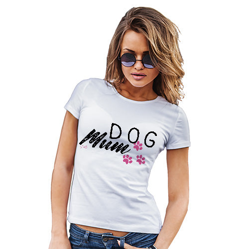 Novelty T Shirt Dog Mum Paws Women's T-Shirt Medium White