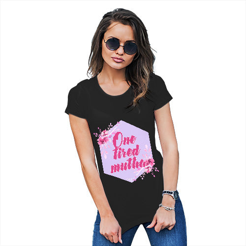Funny T Shirts One Tired Mutha Women's T-Shirt Small Black