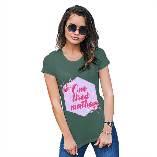 Novelty T Shirt One Tired Mutha Women's T-Shirt X-Large Bottle Green