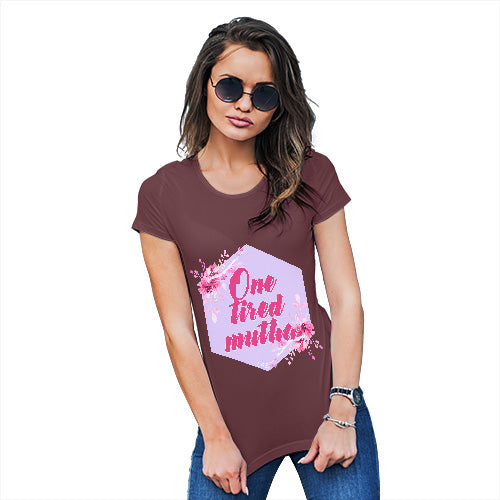 T-Shirt Funny Geek Nerd Hilarious Joke One Tired Mutha Women's T-Shirt Large Burgundy