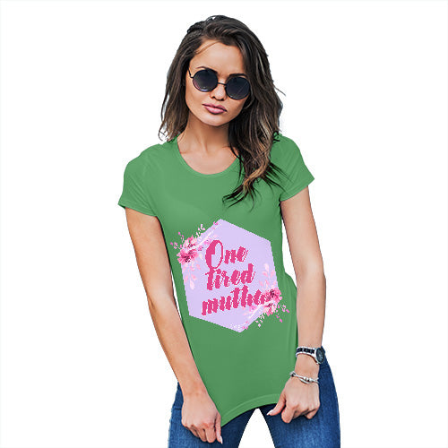 T-Shirt Funny Geek Nerd Hilarious Joke One Tired Mutha Women's T-Shirt Small Green
