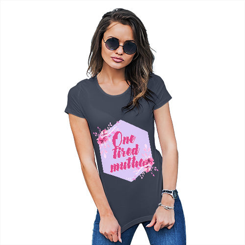 Funny T Shirts For Mum One Tired Mutha Women's T-Shirt Large Navy