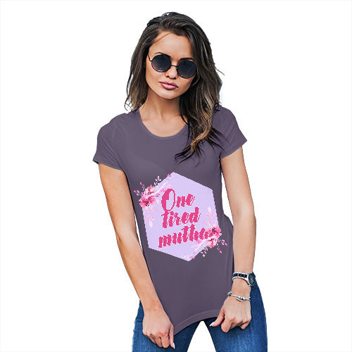 Novelty T Shirt Christmas One Tired Mutha Women's T-Shirt Medium Plum