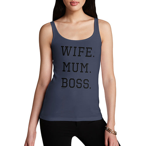 Adult Humor Novelty Graphic Sarcasm Funny Tank Top Wife Mum Boss Women's Tank Top X-Large Navy