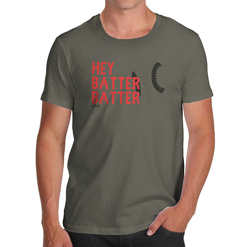 Funny T-Shirts For Men Hey Batter Batter Men's T-Shirt Medium Khaki