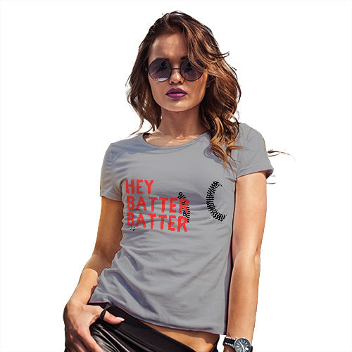 Novelty Tshirts Women Hey Batter Batter Women's T-Shirt Large Light Grey