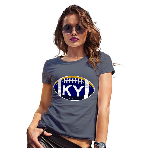 Womens Novelty T Shirt Christmas KY Kentucky State Football Women's T-Shirt Small Navy