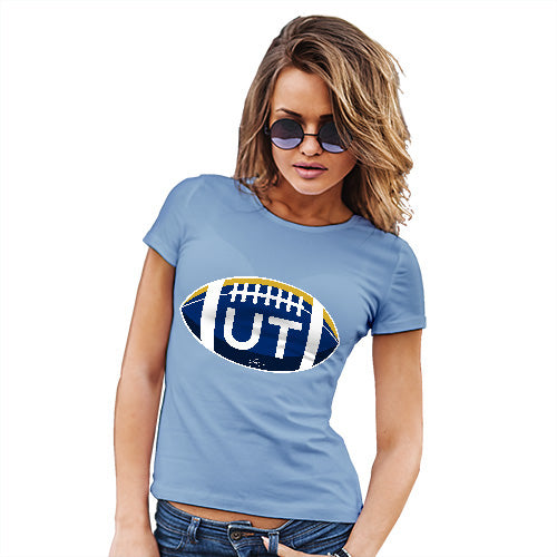 Novelty Tshirts Women UT Utah State Football Women's T-Shirt Small Sky Blue