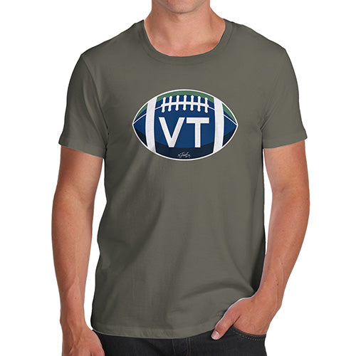 Mens Novelty T Shirt Christmas VT Vermont State Football Men's T-Shirt Medium Khaki