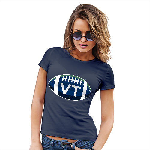 Novelty Gifts For Women VT Vermont State Football Women's T-Shirt Large Navy