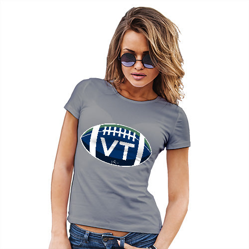 Novelty Tshirts Women VT Vermont State Football Women's T-Shirt Medium Light Grey