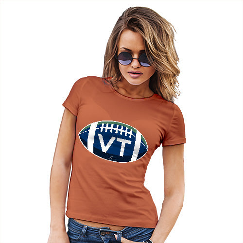 Womens Novelty T Shirt VT Vermont State Football Women's T-Shirt Large Orange