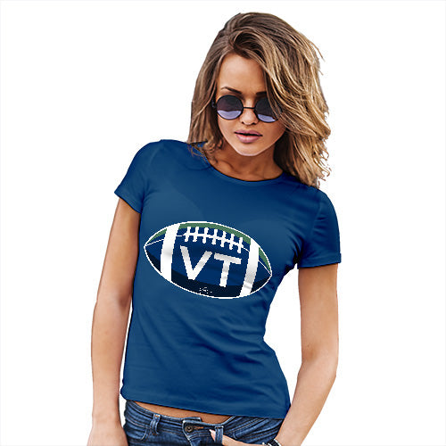 Womens Humor Novelty Graphic Funny T Shirt VT Vermont State Football Women's T-Shirt Small Royal Blue