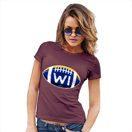 Novelty Tshirts Women WI Wisconsin State Football Women's T-Shirt X-Large Burgundy