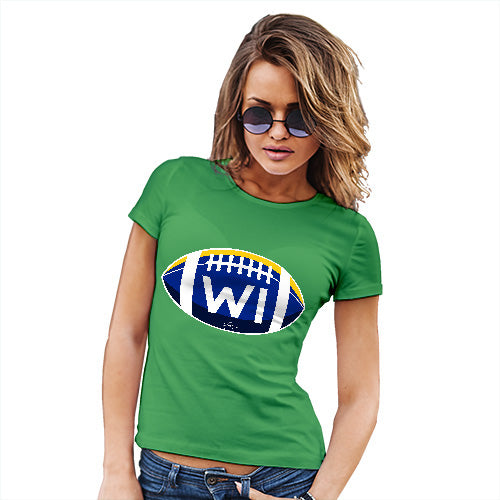 Funny T Shirts For Mom WI Wisconsin State Football Women's T-Shirt Medium Green