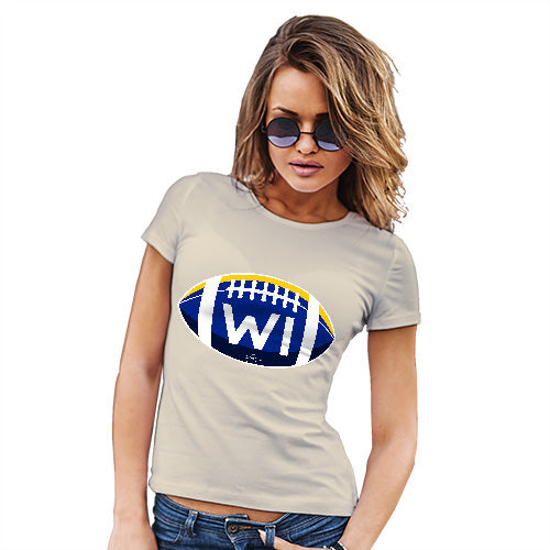 Funny T Shirts For Mom WI Wisconsin State Football Women's T-Shirt Large Natural