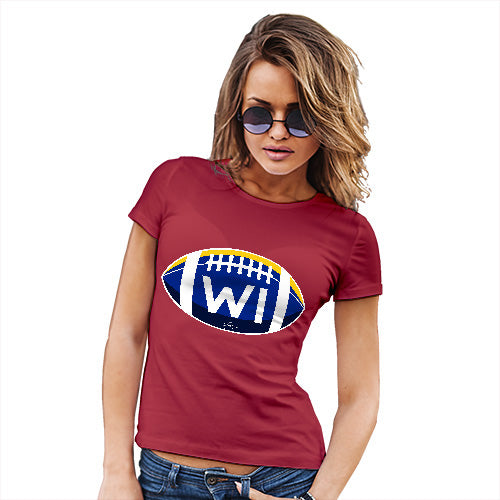 Funny T Shirts For Women WI Wisconsin State Football Women's T-Shirt Large Red