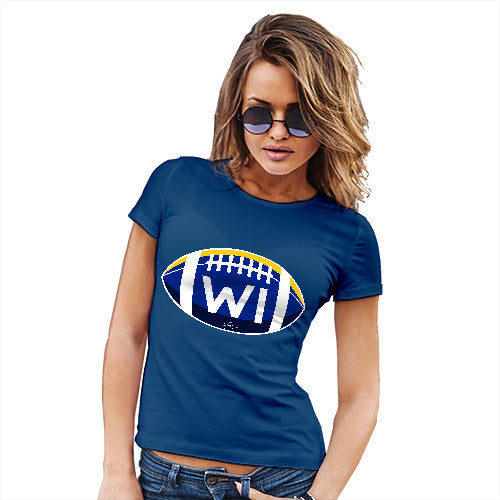 Womens Funny Tshirts WI Wisconsin State Football Women's T-Shirt Small Royal Blue