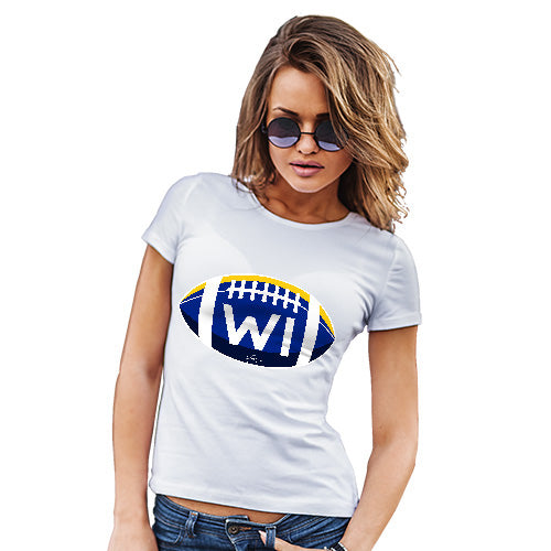 Funny Gifts For Women WI Wisconsin State Football Women's T-Shirt Large White