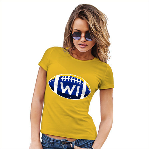 Womens Novelty T Shirt Christmas WI Wisconsin State Football Women's T-Shirt Large Yellow
