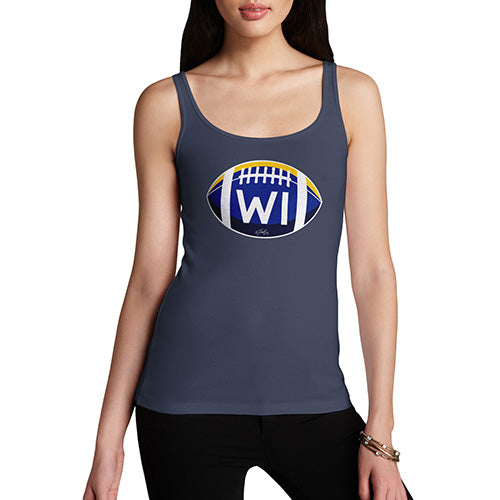 Funny Tank Top For Women WI Wisconsin State Football Women's Tank Top Small Navy