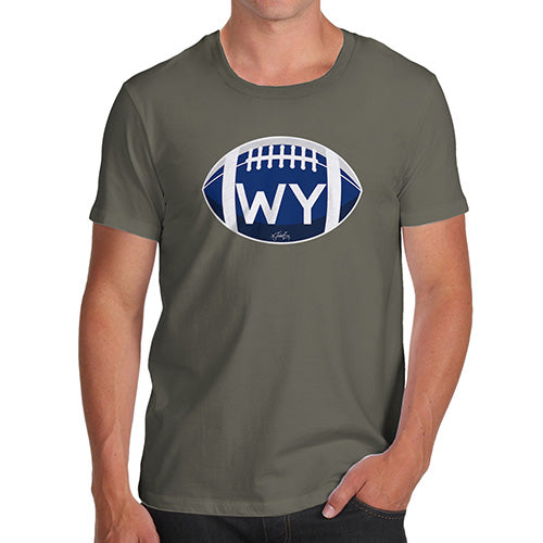 Novelty T Shirts For Dad WY Wyoming State Football Men's T-Shirt X-Large Khaki